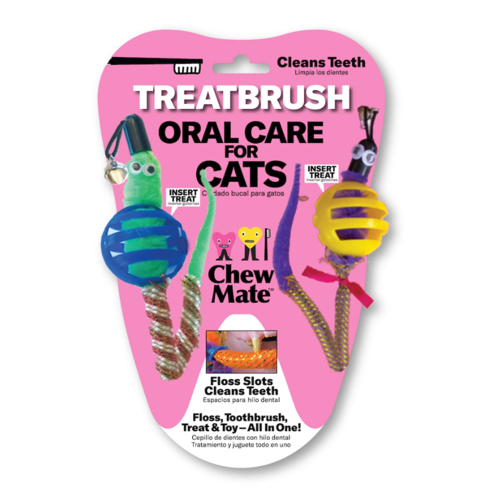 Oral Care Floss & Treat Toothbrush Toy for Cats (2-Pack)